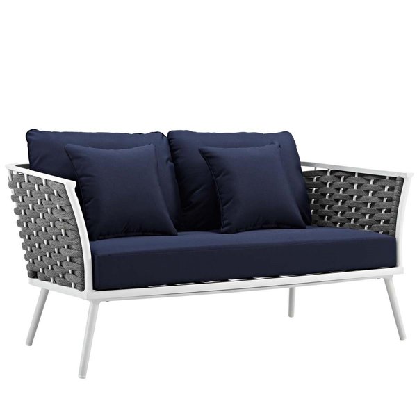 Modway Furniture Stance Outdoor Patio Aluminum Loveseat, White Navy EEI-3019-WHI-NAV